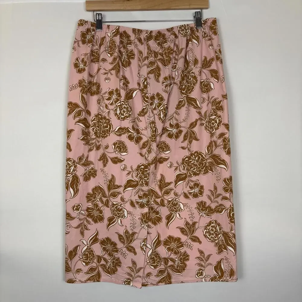 NWT Lane Bryant Pink and Brown Floral Midi Skirt Size: 14 - Picture 5 of 8